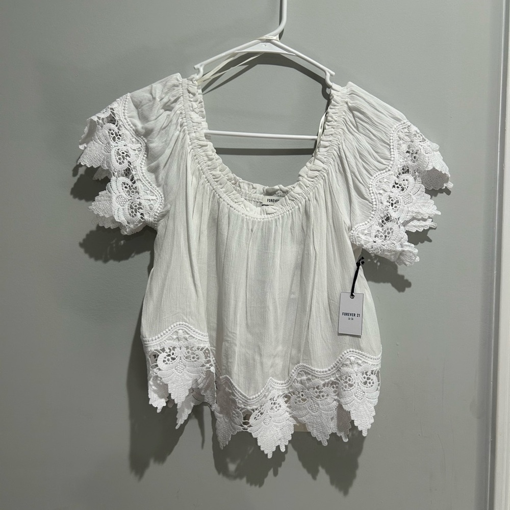 Forever 21 White Lace Accent Blouse